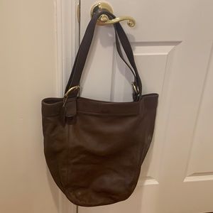 Coach brown leather bucket tote